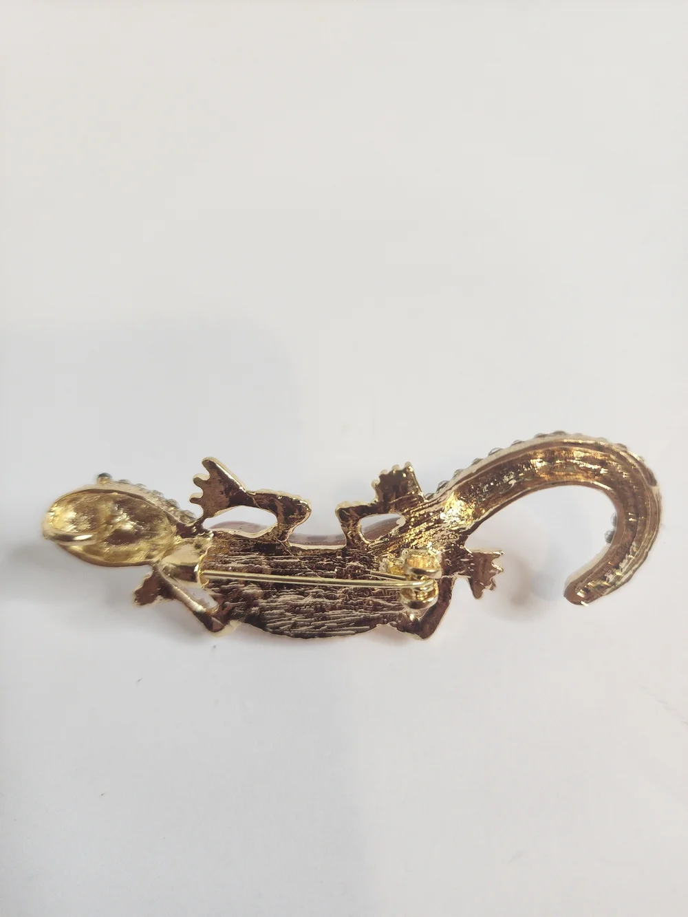 Gold & Pink Jeweled Gecko Brooch - Sparkling Accent.  NWOT.  2.75